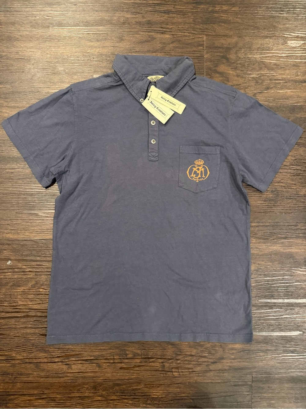 Juicy Couture Men's Navy-Gray Short-Sleeve Polo Shirt with Chest Pocket Logo